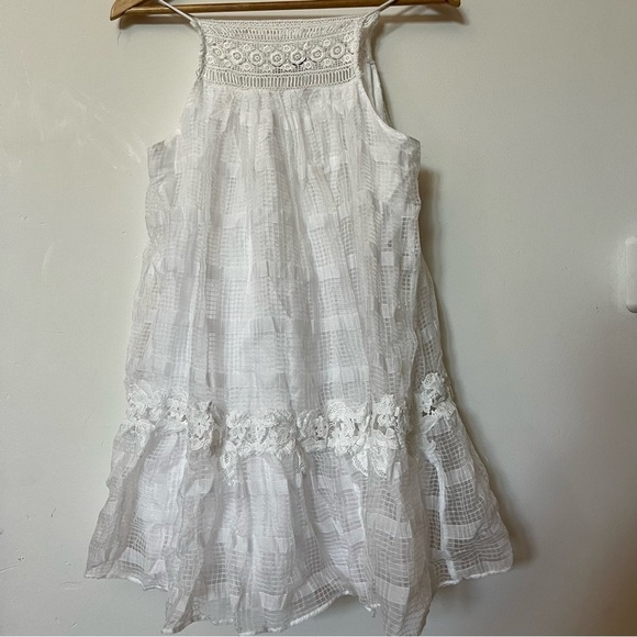 Zara Babydoll White Lacey Square Neck Feminine Bridal Mini Dress A7 - Picture 4 of 4